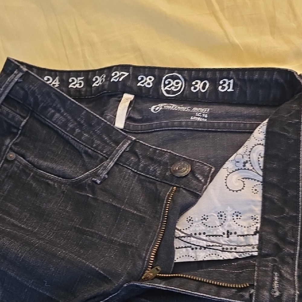 EARNEST SEWN Blue Denim Jeans with Paisley POCKET Lining